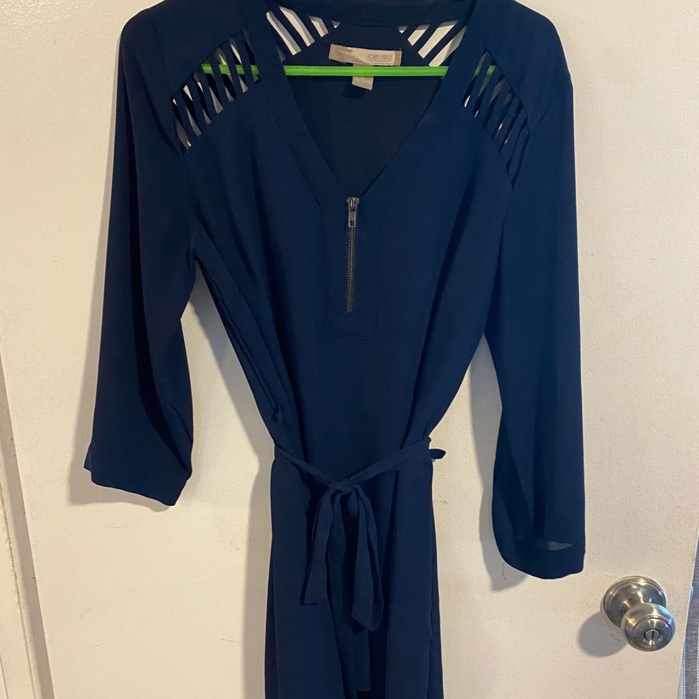 Navy Blue Shirt-Dress with Cutouts